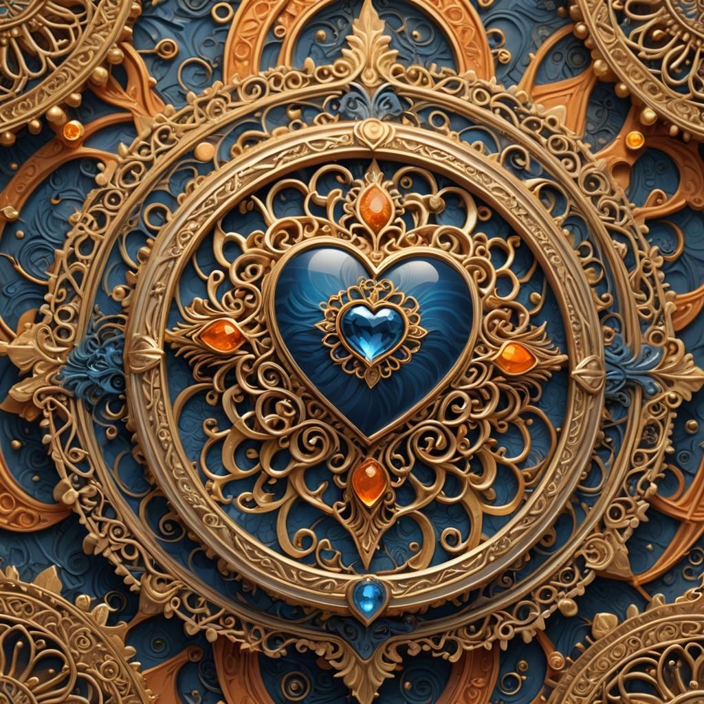Golden Ring with Filigree and Heart, Fantasy Art