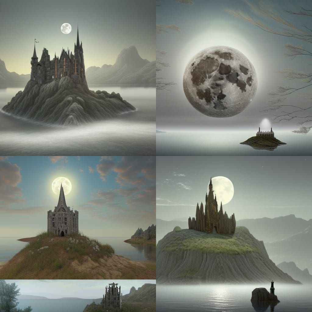 Full Moon Over Gothic Castle Landscape