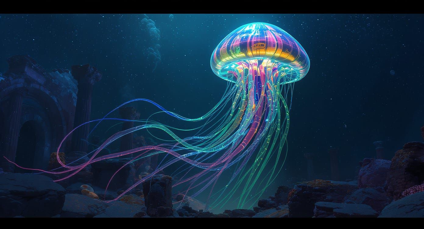 Giant Jellyfish Goddess Illuminates Sunken City Ruins