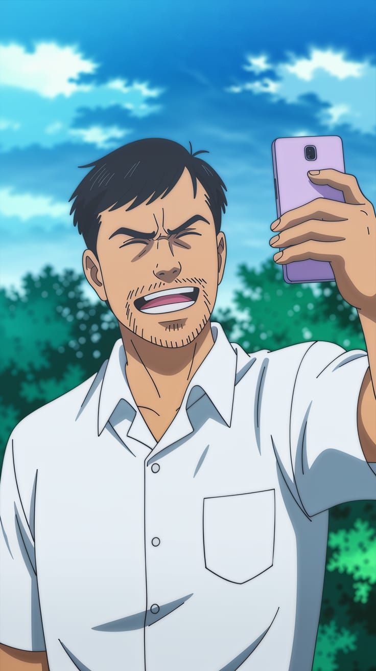 Indian Man Squints in Bright Flash