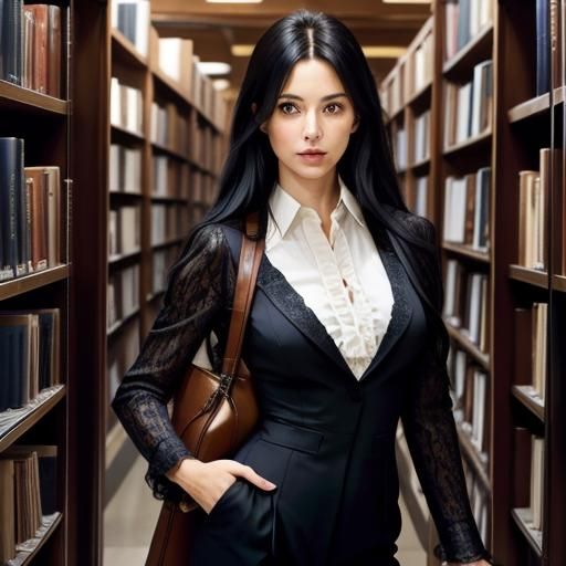 Humanized Nyarlathotep in Bookstore: Photorealistic Portrait