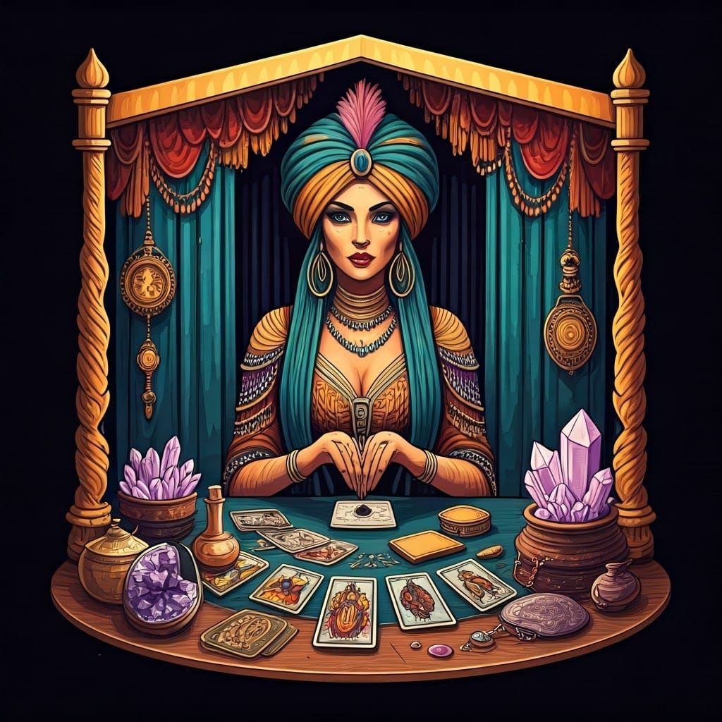 Whimsical Carnival Fortune Teller in Surreal Style