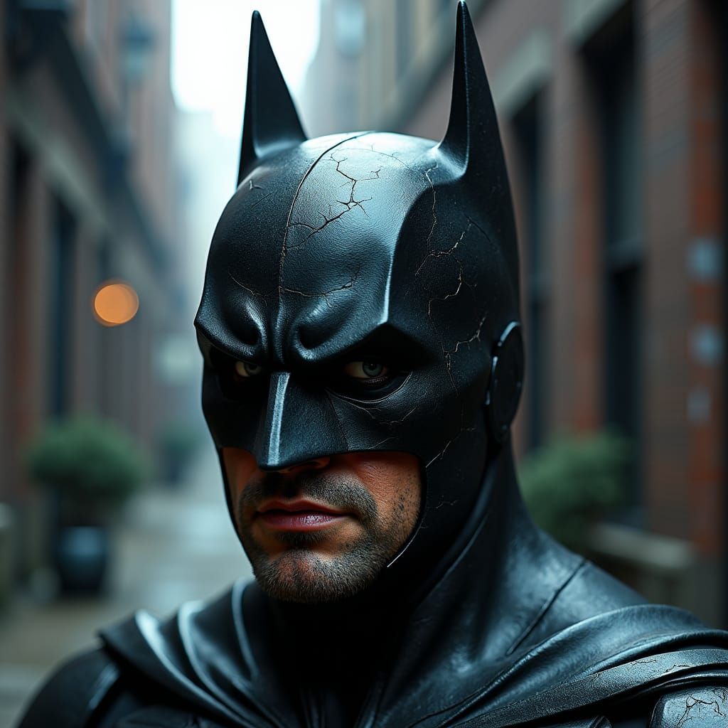 Shattered Batman Cowl in Film Noir Style