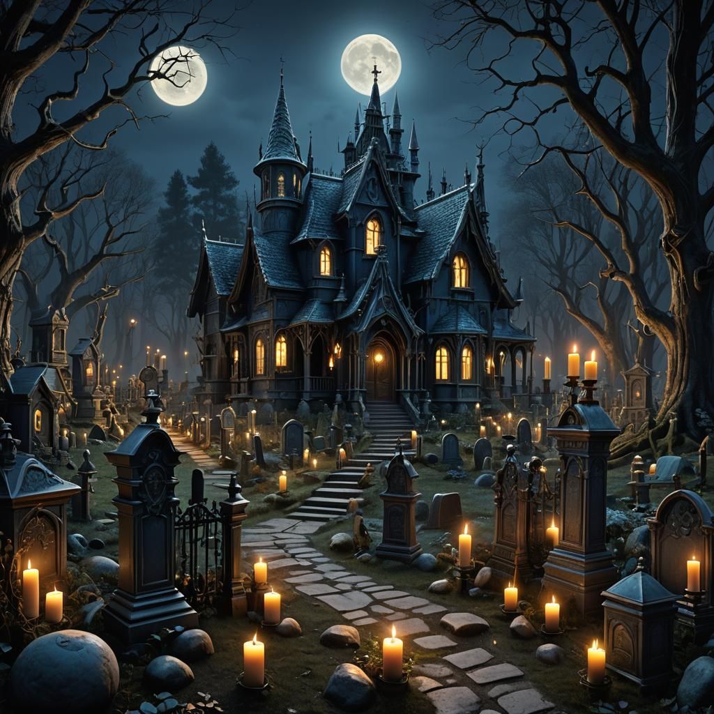 Gothic Haunted House in Tim Burton Style