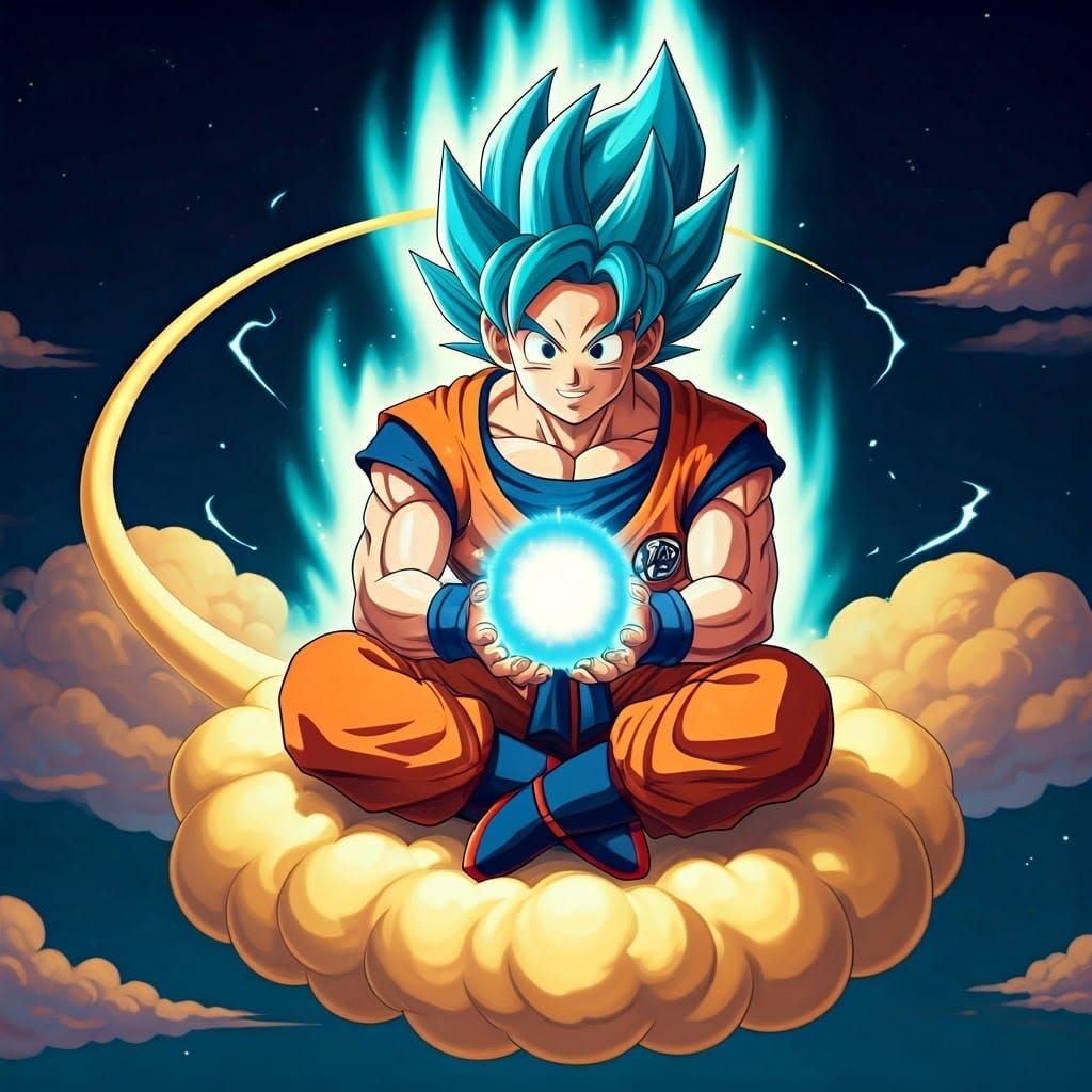 Surreal Super Saiyan Goku in Late 80s Anime Style
