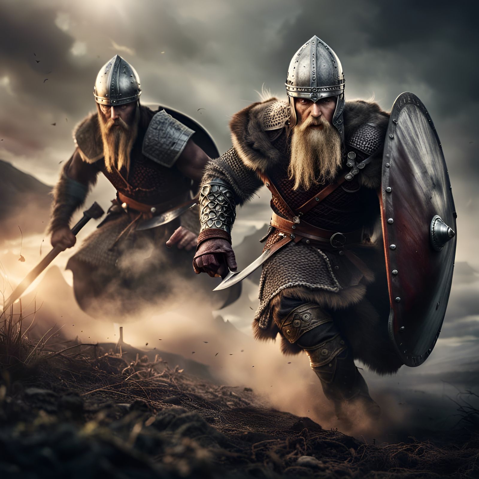 Viking Warrior Charging into Battle: Hyperrealistic Render