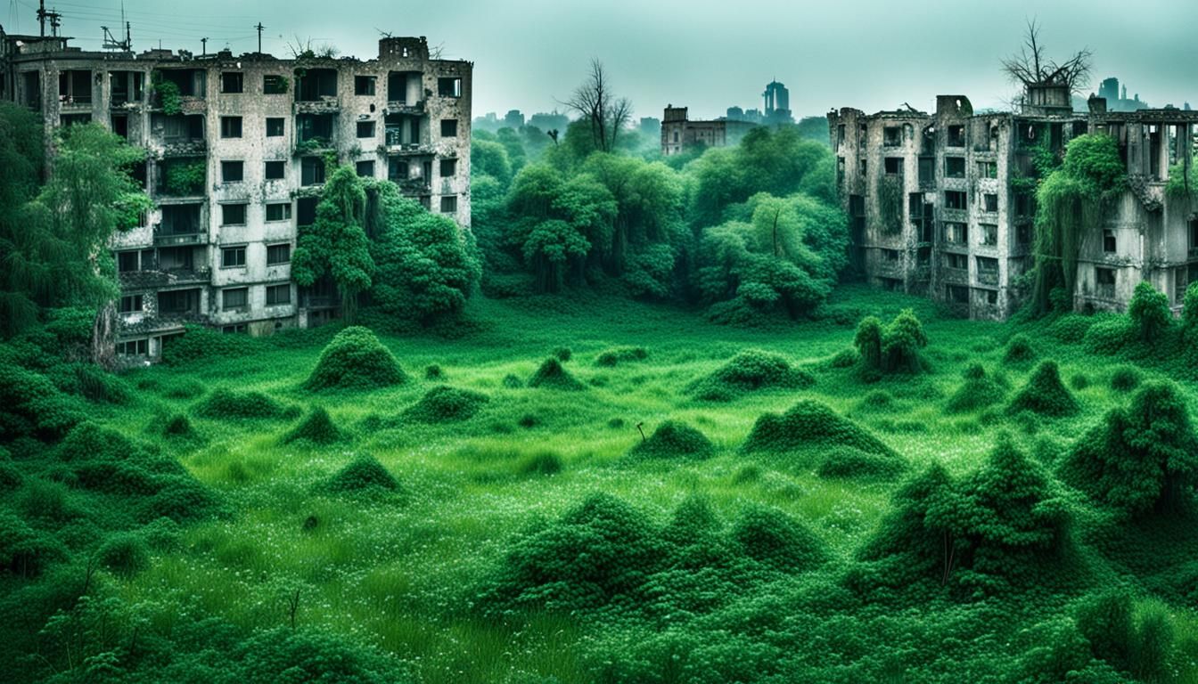 Overgrown Abandoned City in Natural Lighting