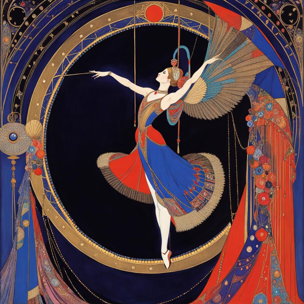 Aerialist in a Whimsical, Early 20th-Century Style