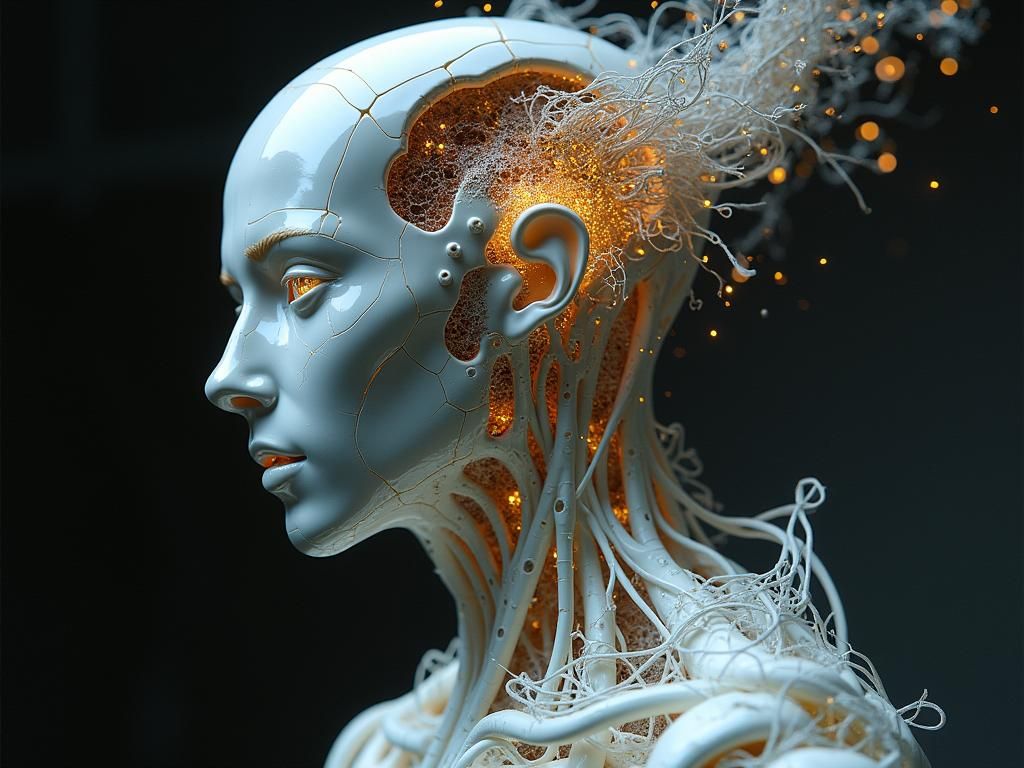 Glass AI Sculpture with Generated Sparks