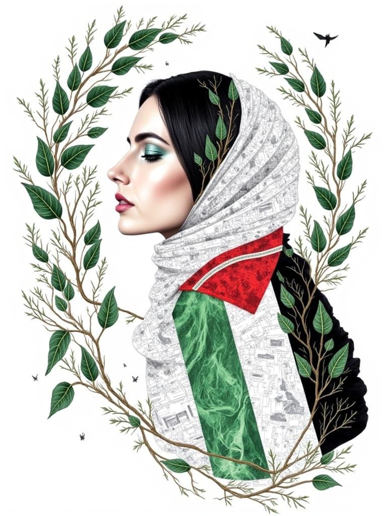 Surreal Palestinian Portrait in Abstract Reality Style