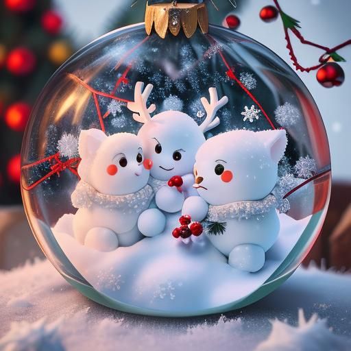 Squirrels Playing in a Christmas Snowball Illustration