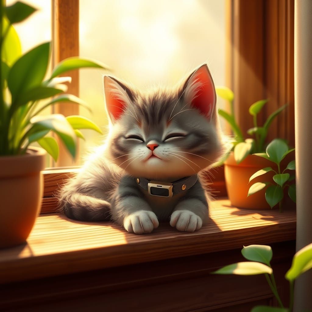 Kitten in Sunlight: 3D Rendered Scene