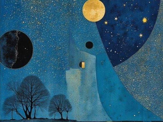 Whimsical Gothic Scene in Iridescent Hues