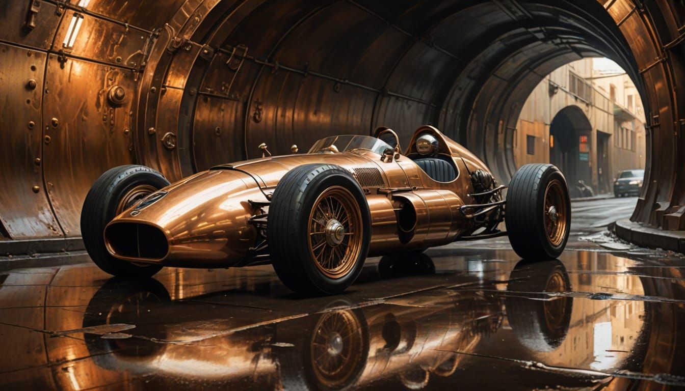 Futuristic Racing Car in Art Deco Tunnel, Digital Painting
