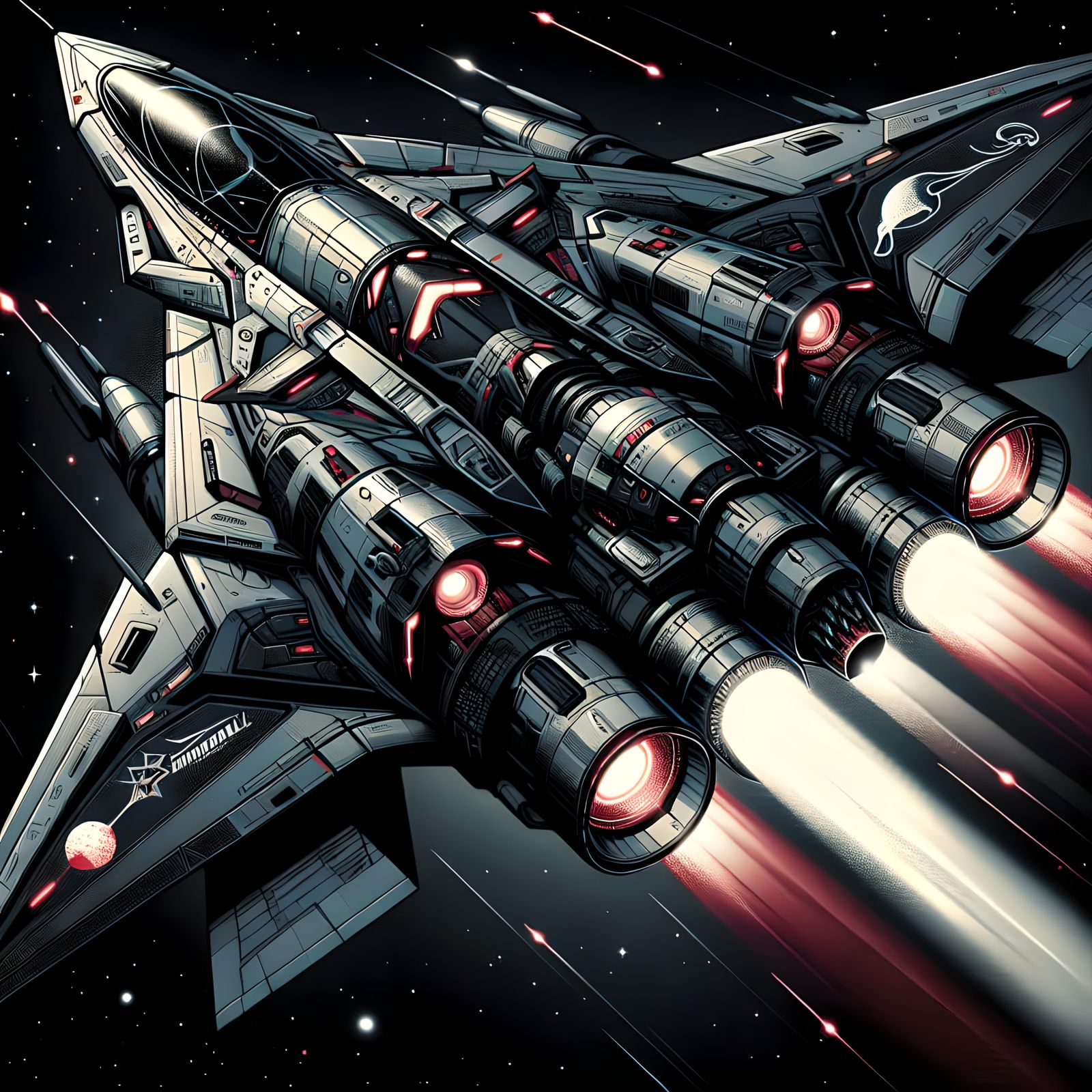 Sci-Fi Spaceship Soaring Through Space in Anime Style