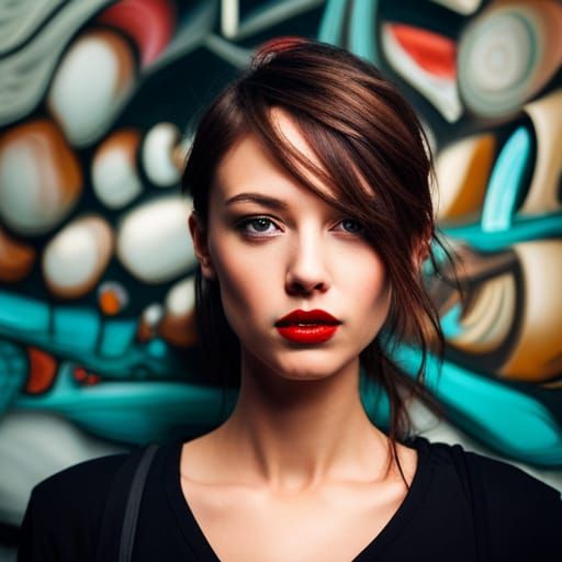 Brunette Girl in Grunge Outfit on Graffiti Wall