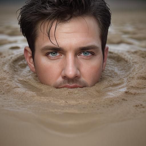 Male Police Officer Sinking in Quicksand Portrait