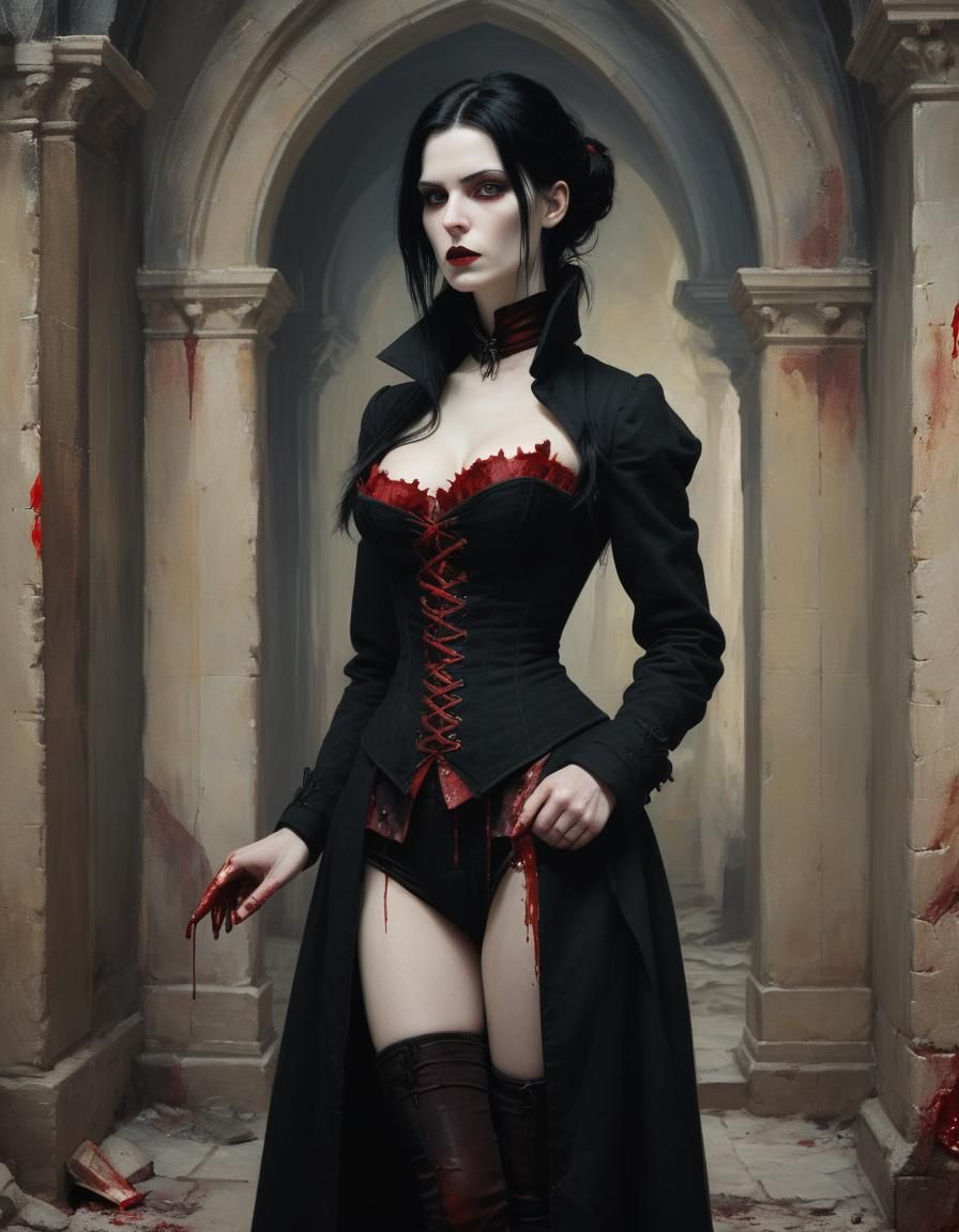 Female Vampire in Gothic Castle, Goya-Inspired Art