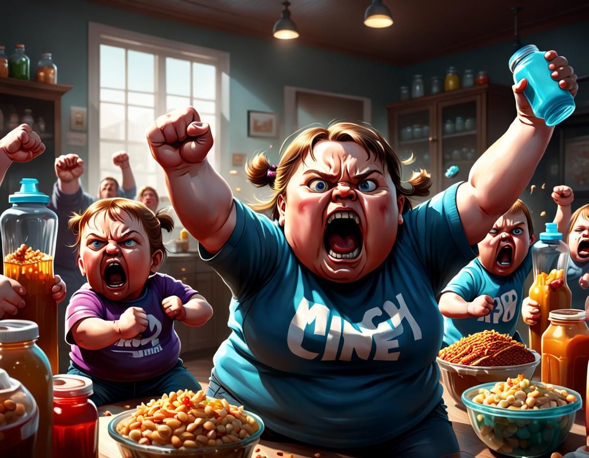 Angry Children's Food Fight: 8K Resolution Art