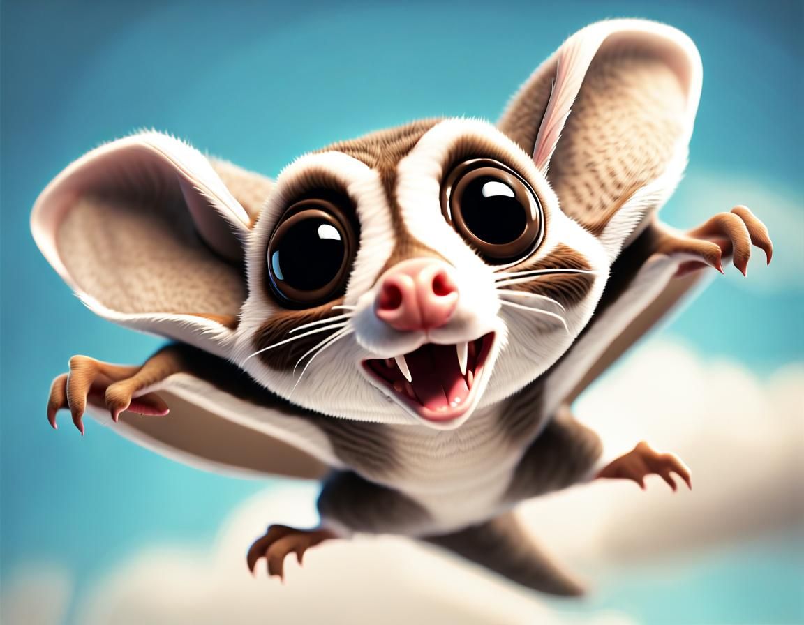 Friendly Flying Sugar Glider Illustration in Cartoon Style