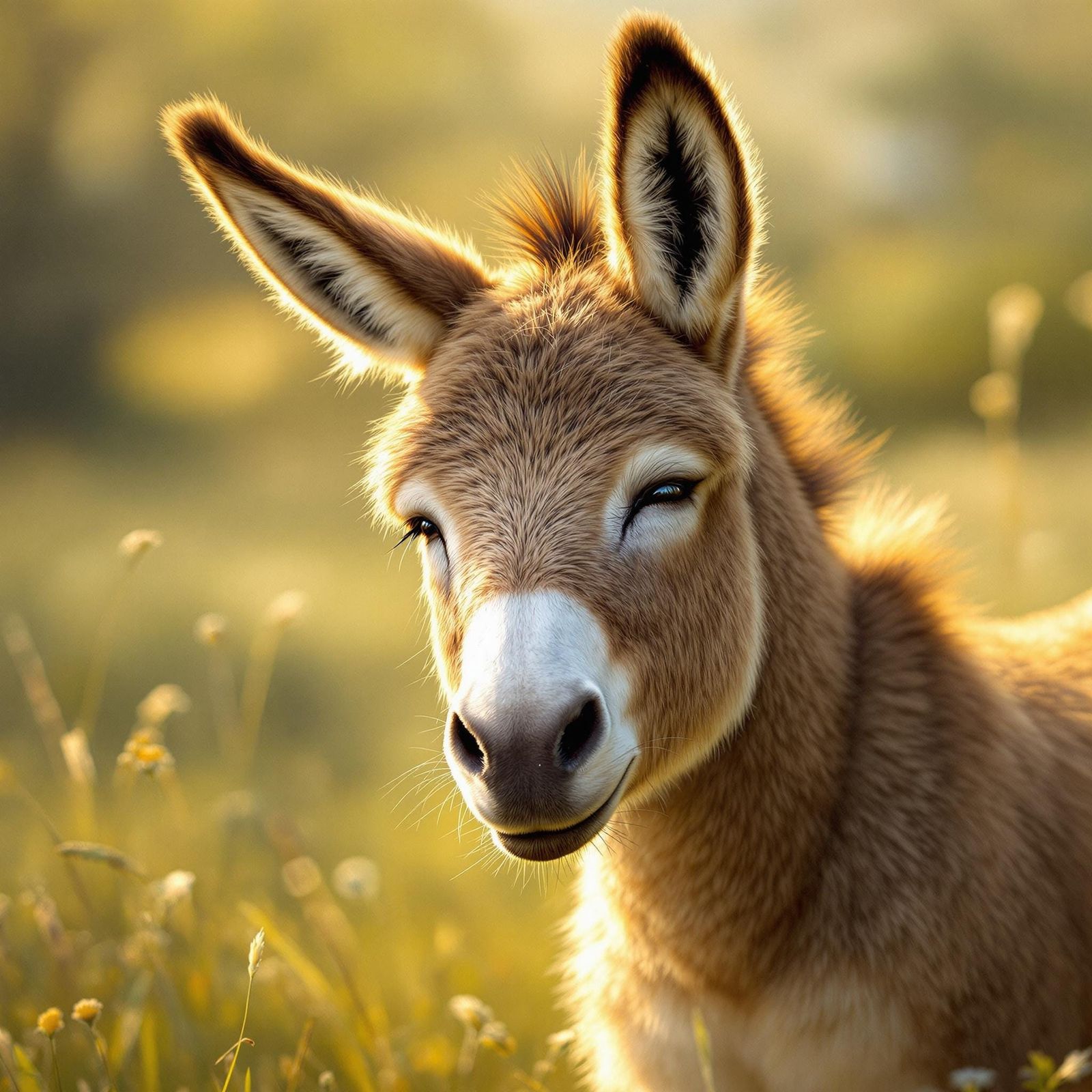Sleepy Donkey in a Tranquil Meadow