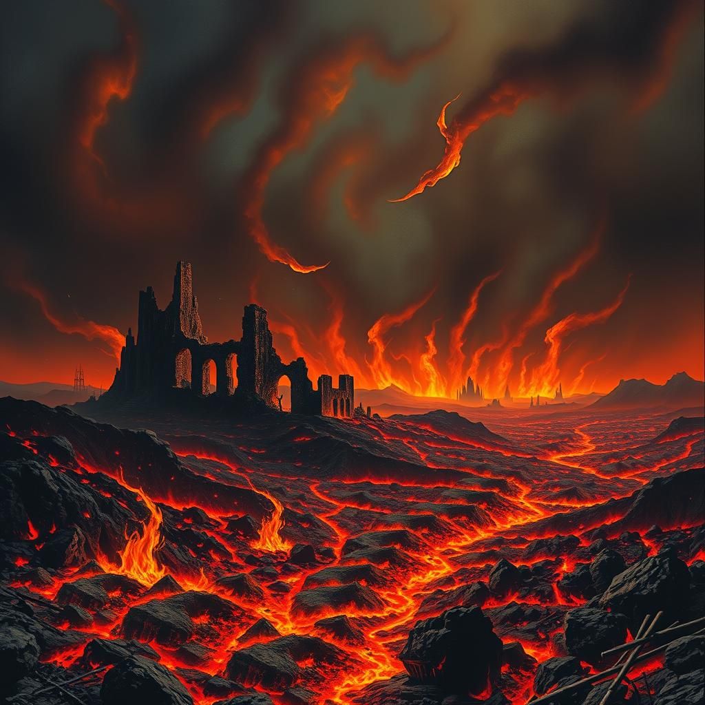 Hellish Realm: Desolate Landscape in Gothic Style