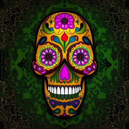 Detailed Sugar Skull in Fantasy Art Style