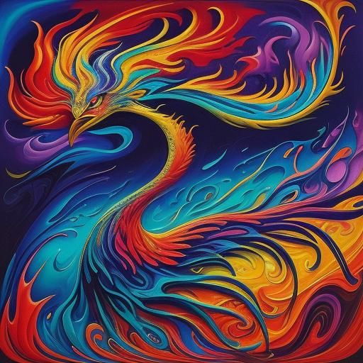 Phoenix at Mystical Crossroads in Surreal Style