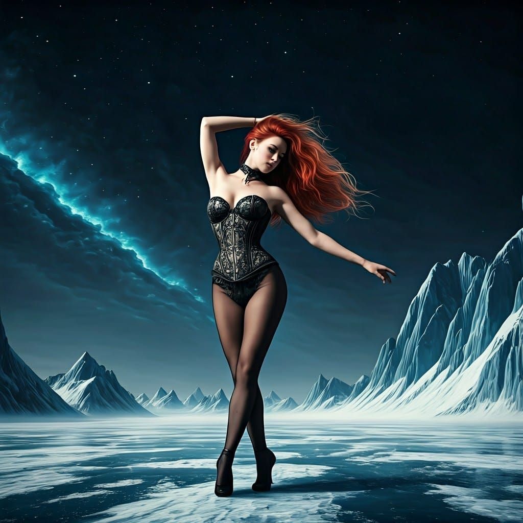 Lady Dancing on Frozen Planet in Fantasy Art