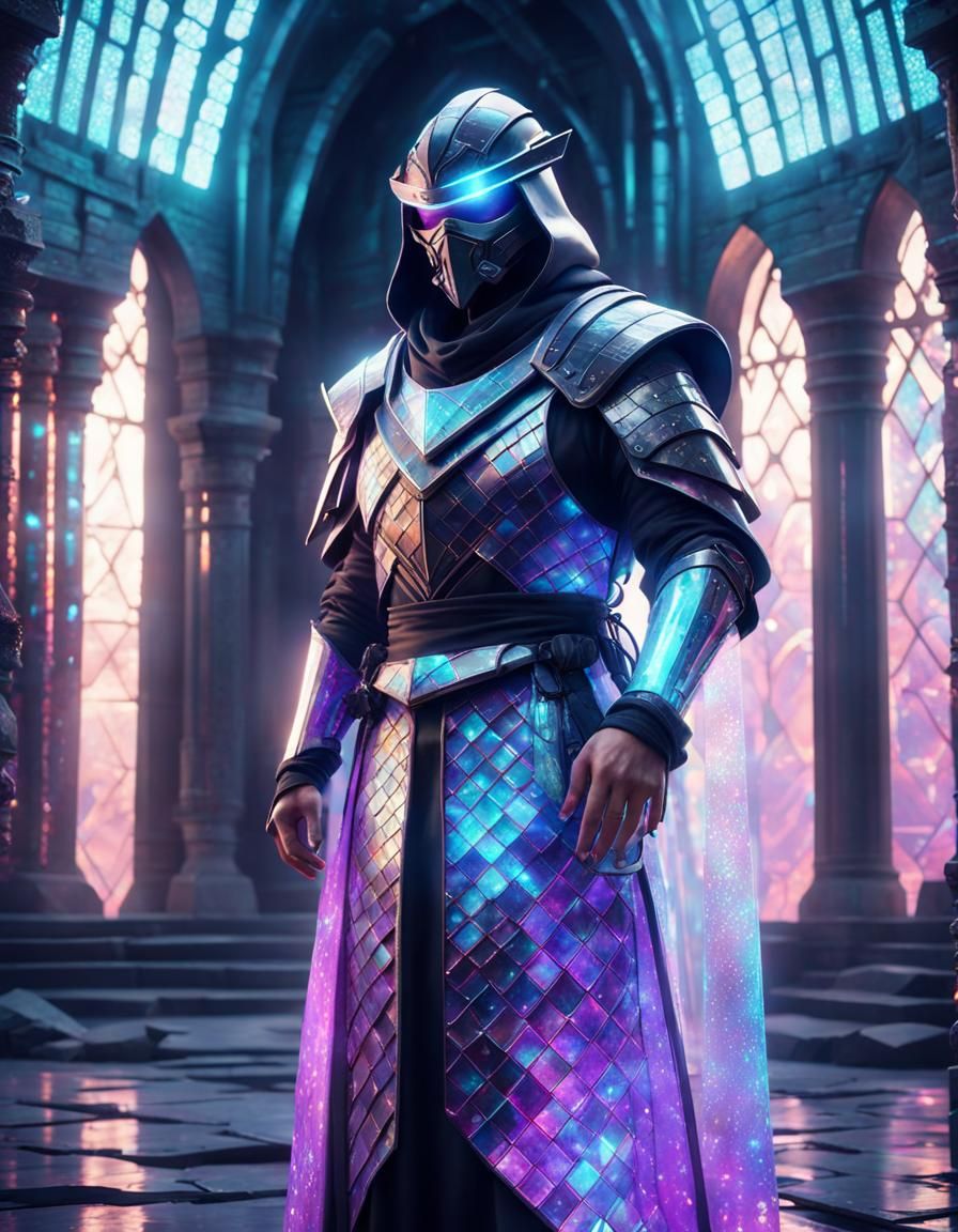 Cyberpunk Jedi Knight in Iridescent Armor