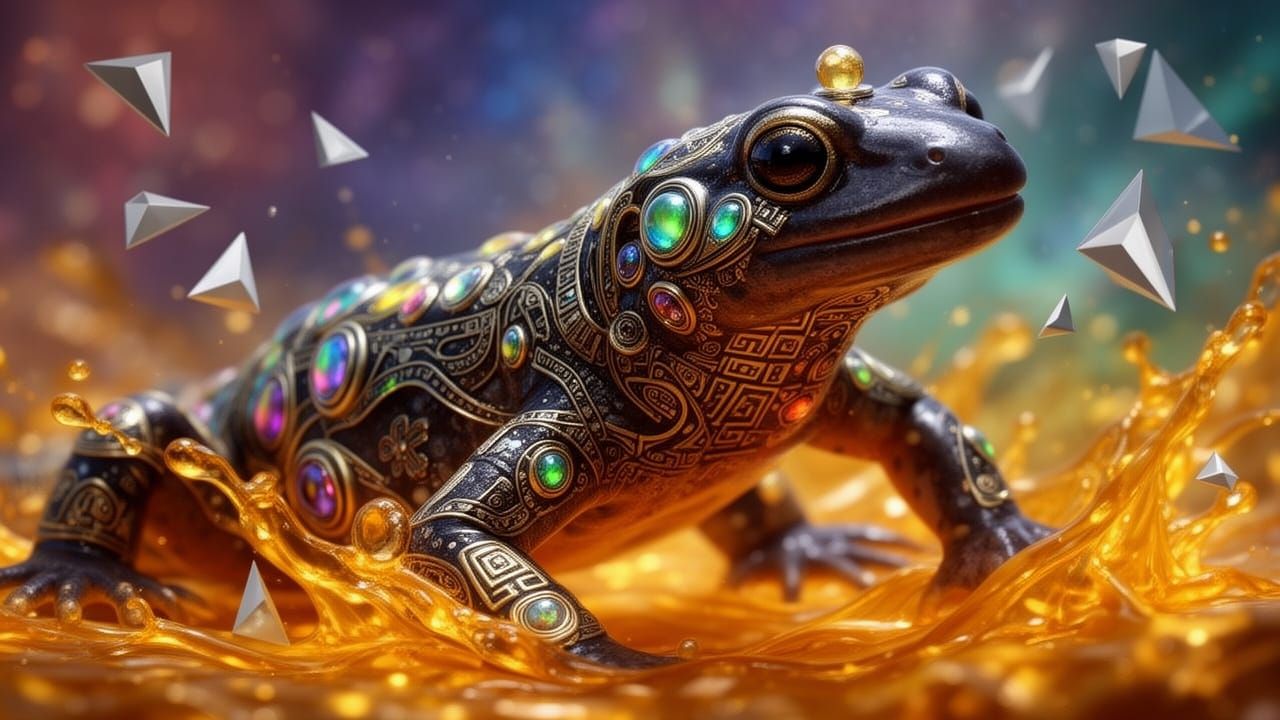 Iridescent Fractal Salamander in Molten Gold