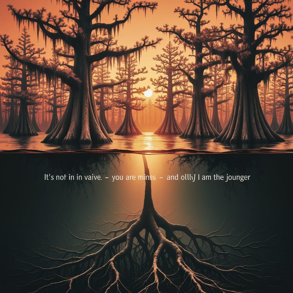 Ethereal Swamp Landscape in Amber Light