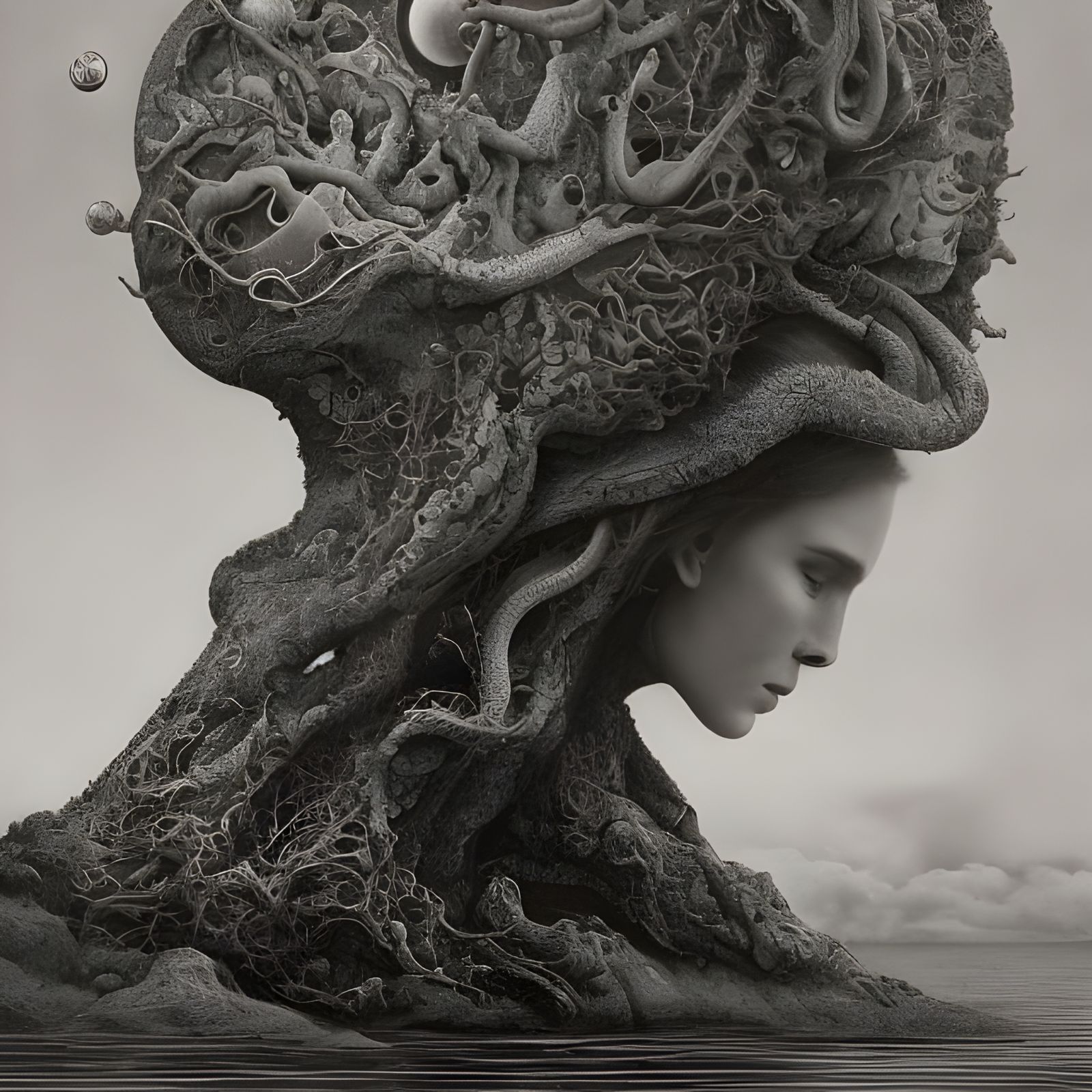 Cyborg Squid in Trashed House: Photorealistic Alien Tech