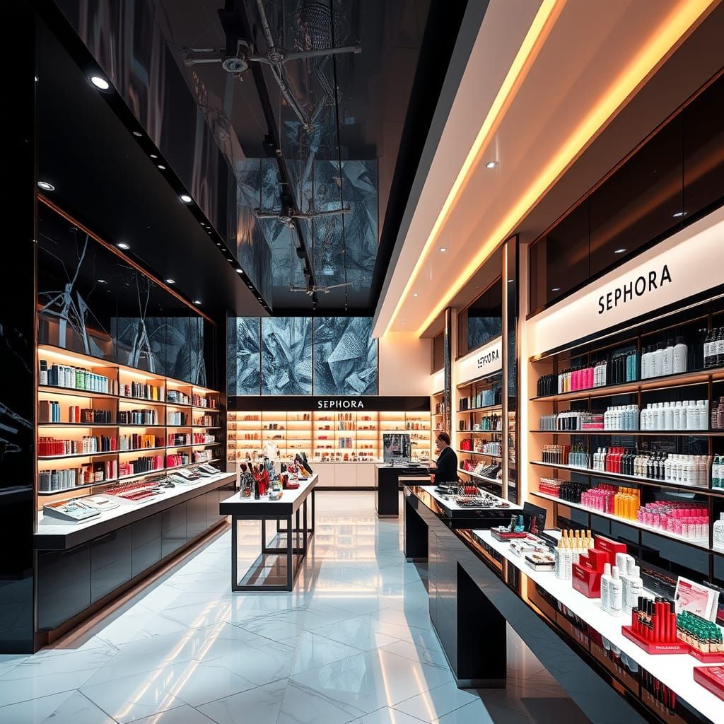 Luxurious Sephora Store Interior in Cyberpunk Style