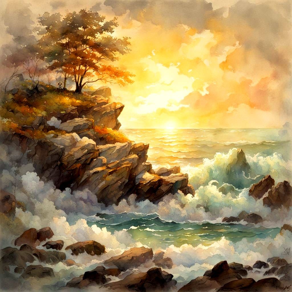 Golden Light in a Vintage Ocean Scene