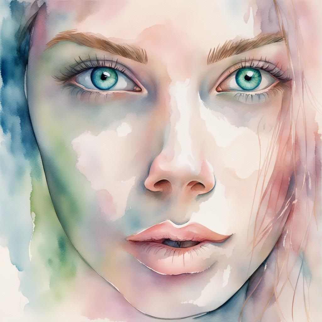 Watercolor Portrait of a Stunning Woman in Pastel Colors