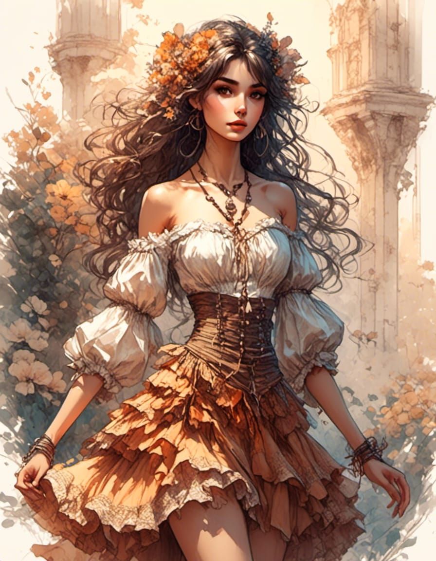 Anime Fantasy Character Portrait in Color Sketch Style