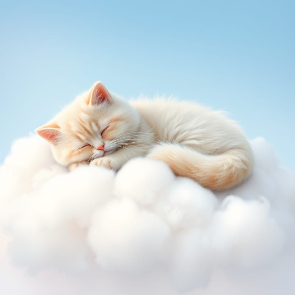 Kitty Lounging on Cloud in Dreamy Surrealist Style
