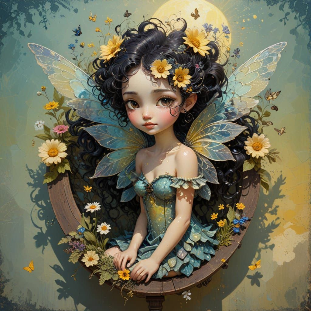 Whimsical Fairy on Sunny Day in Surreal Painting