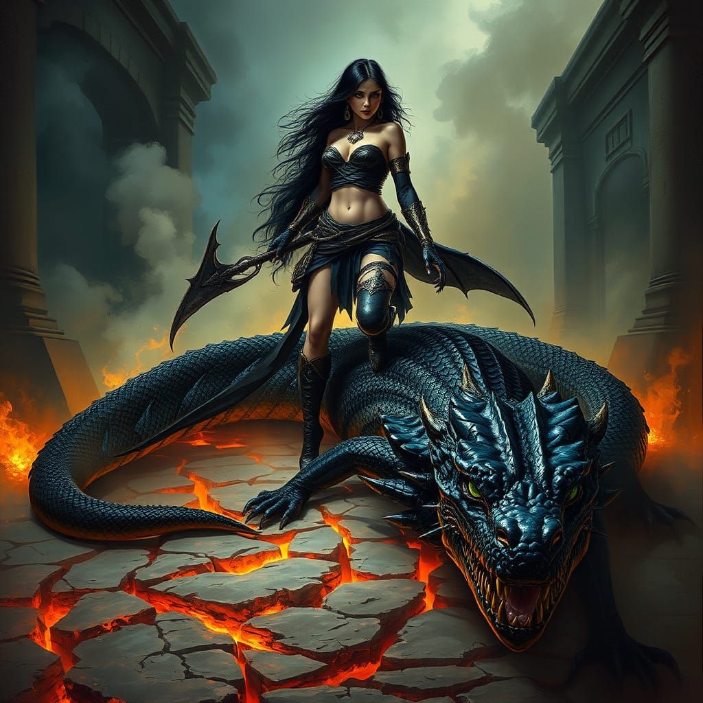 Gothic Basilisk Queen in Oil Painting Style