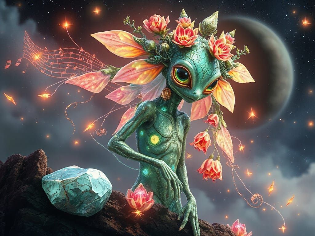 Mystical Alien of Light with Bioluminescent Flowers
