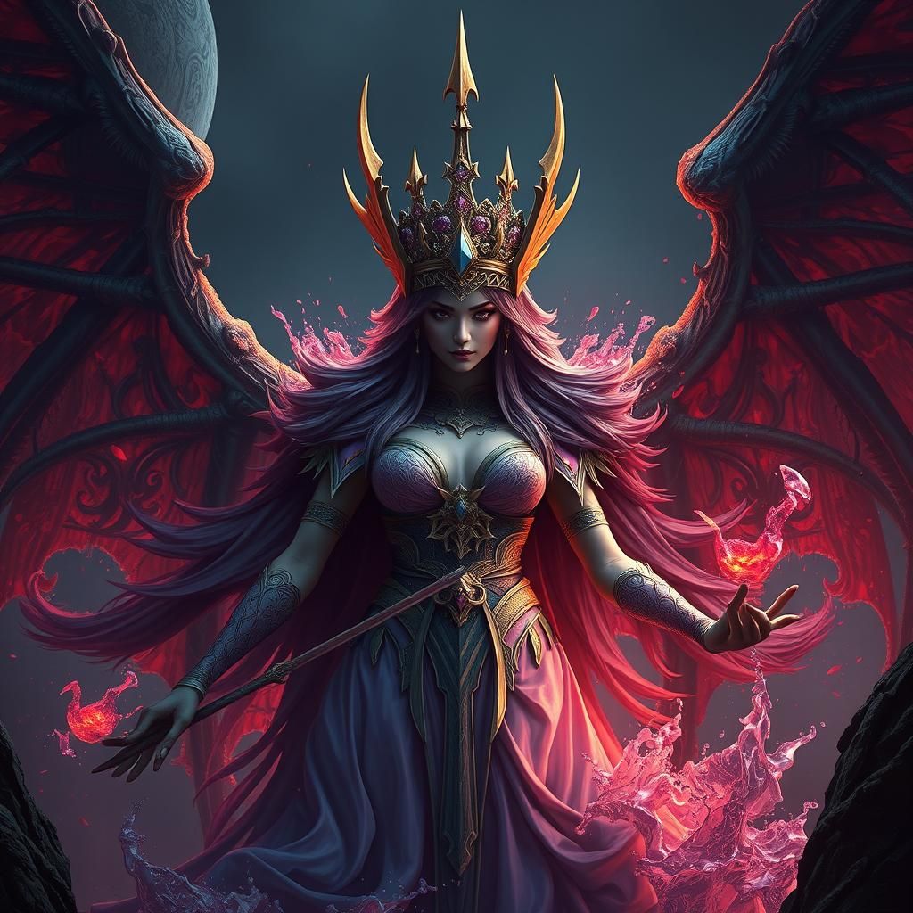 Fantastical Queen of the Underworld: Detailed Matte Painting