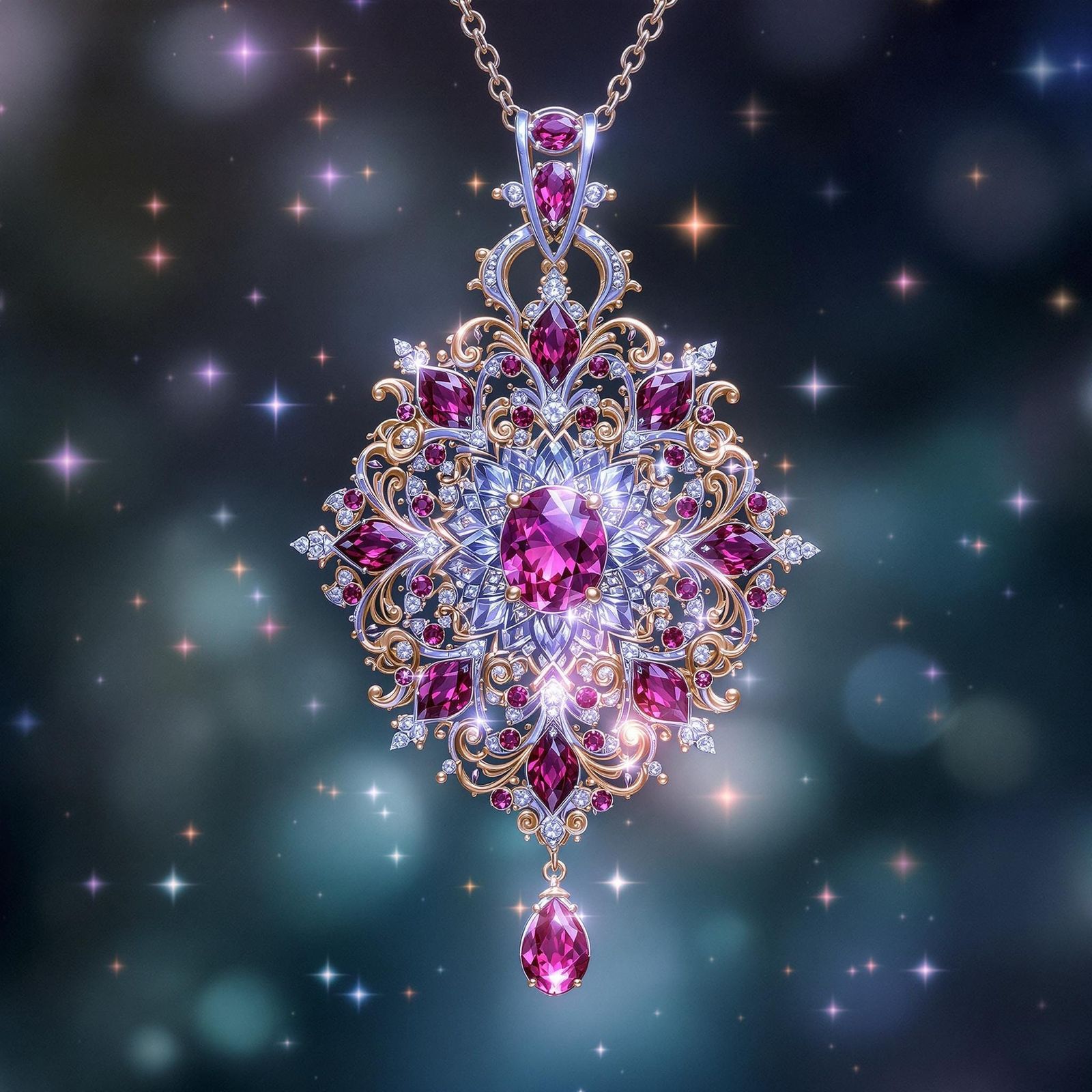Ethereal Pendant Shines with Ruby, Diamond, and Magical Glow