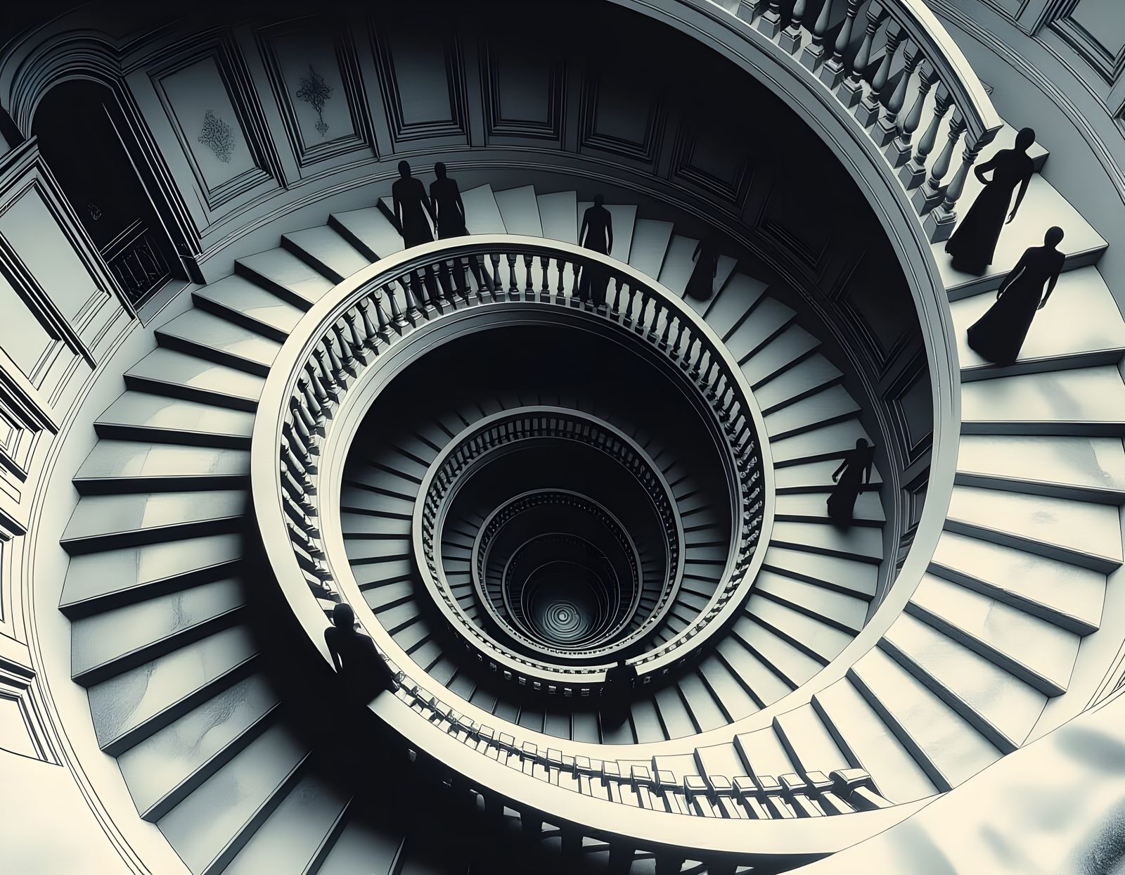 Distorted Spiral Staircase in Gothic Horror Style