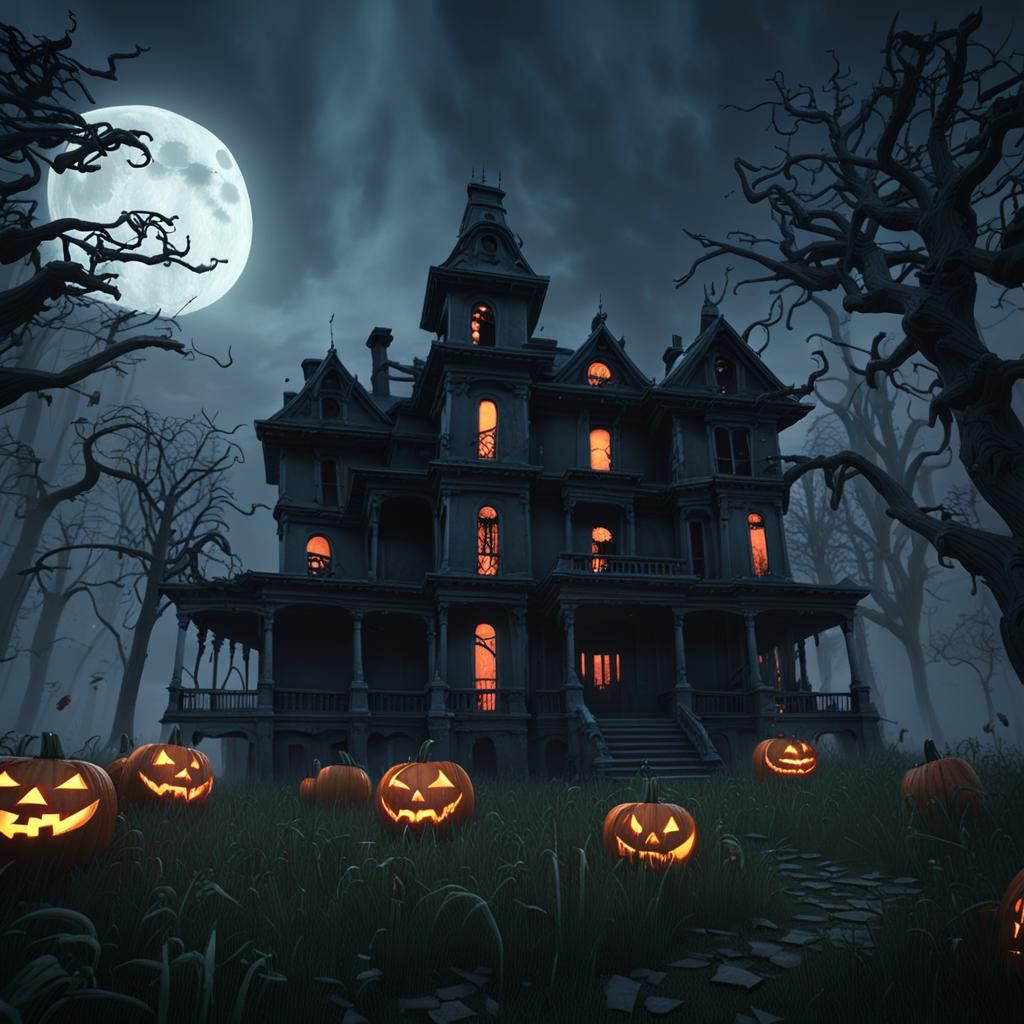 Creepy Haunted House in Dark Cinematic 3D Style