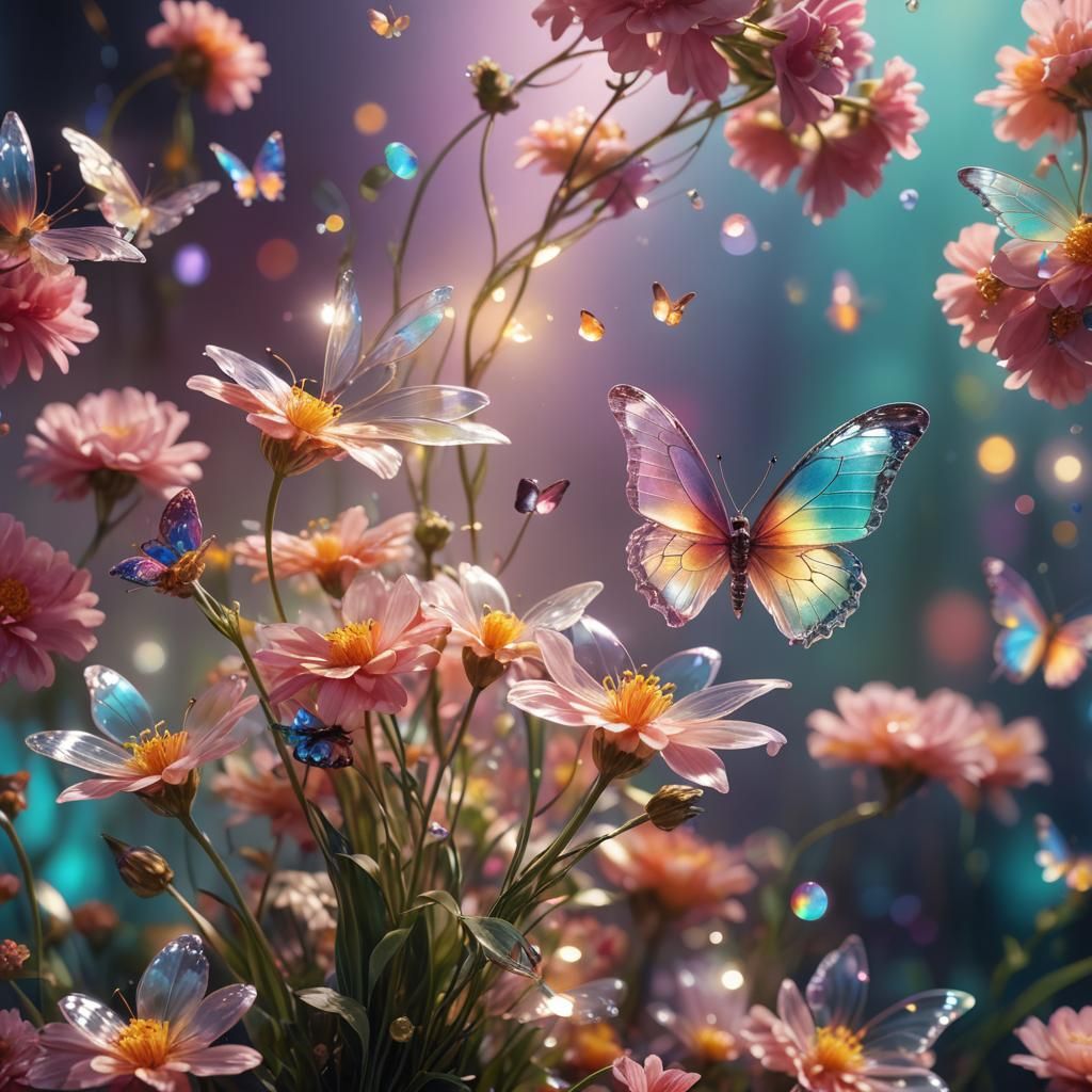 Clear Jelly Butterfly with Floral Arrangement