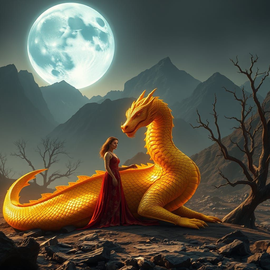 An ultra-high-quality fantasy scene depicting a majestic gol...