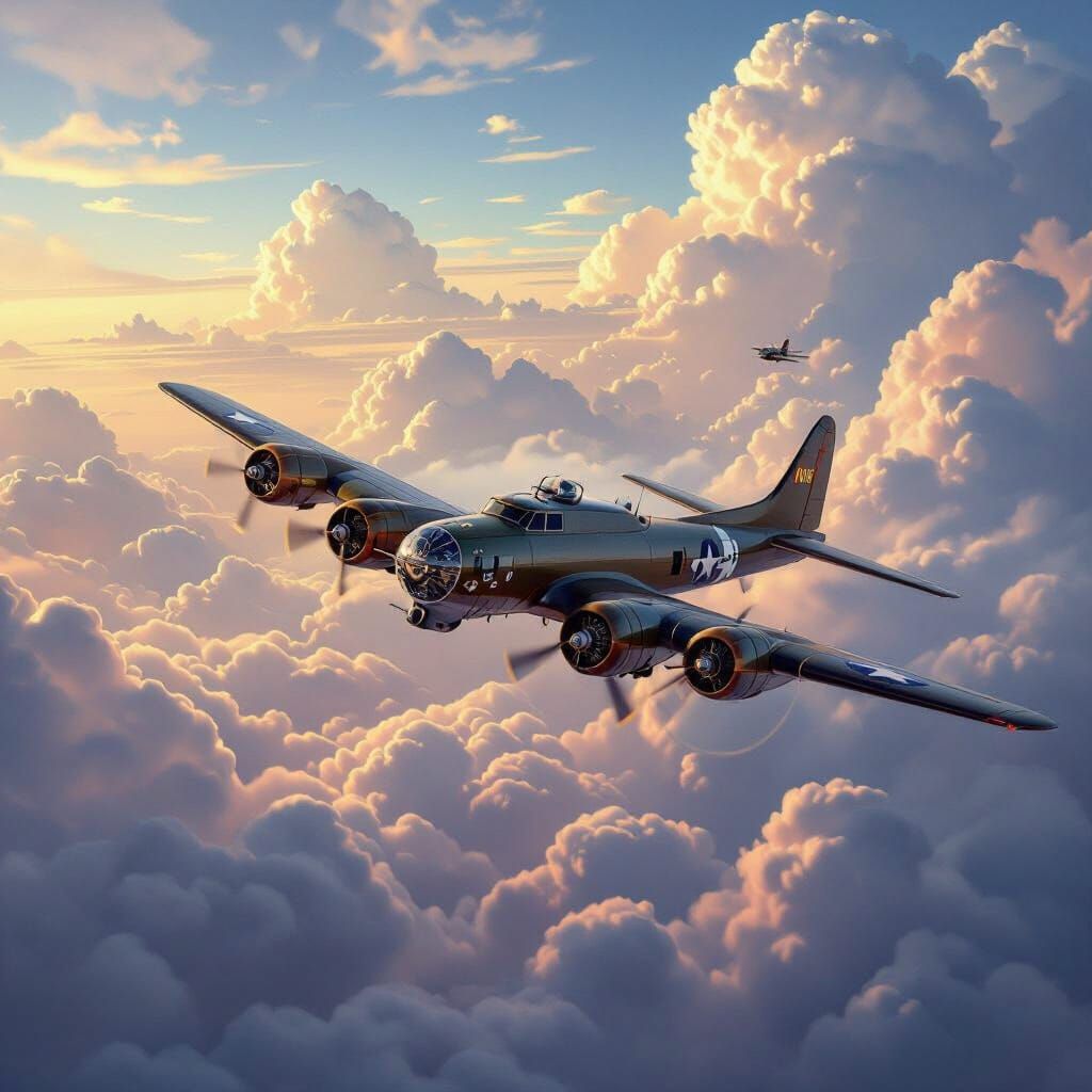 B-17 Bomber Soars Through Fantastical Cloudscape