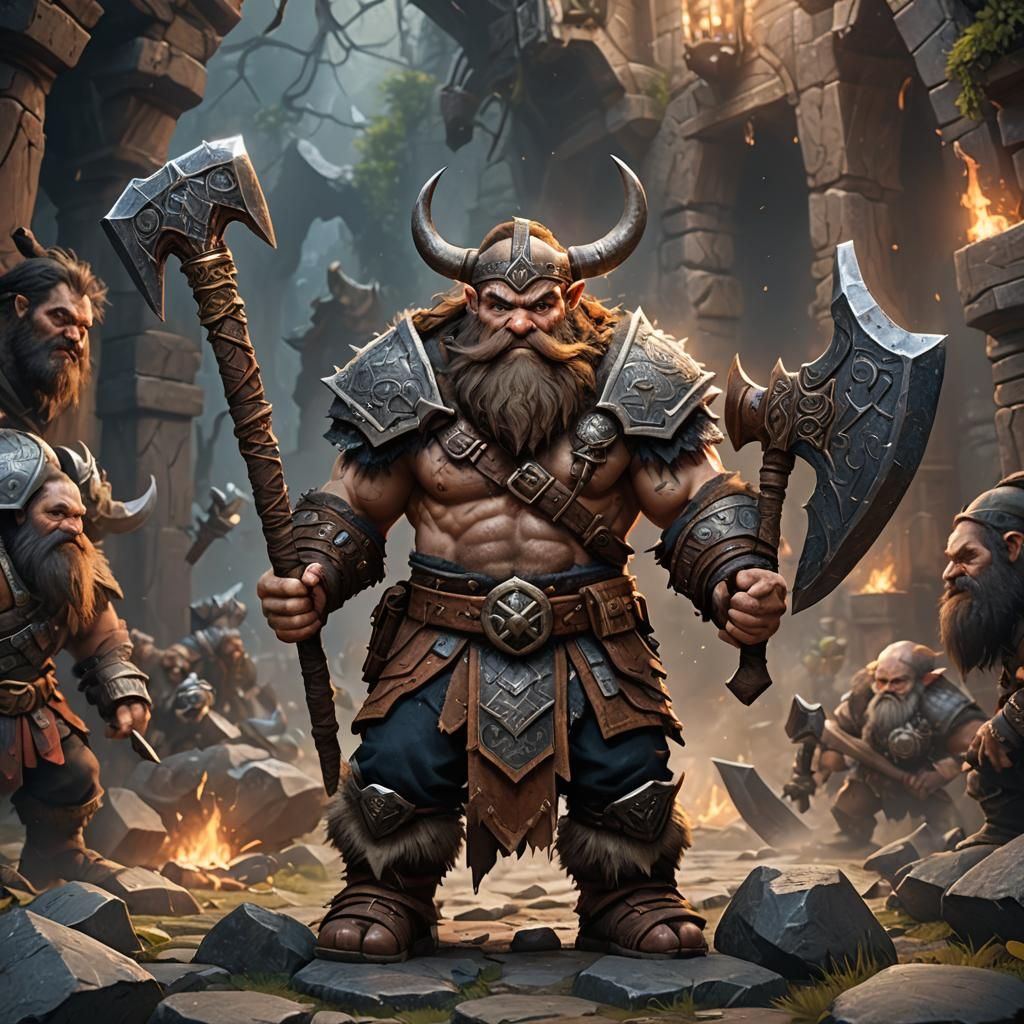 Dwarf Barbarian with Great Axe: Detailed Matte Painting