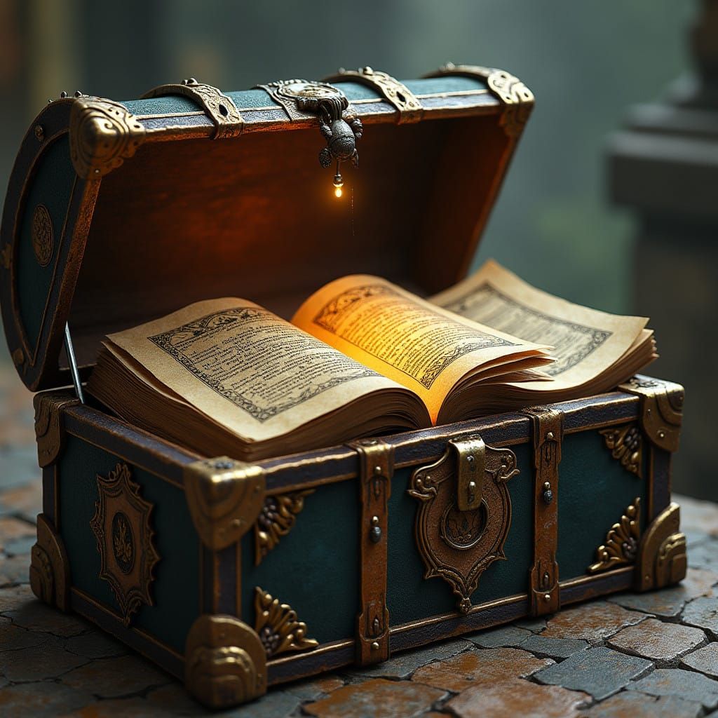 Mystical Treasure Chest Filled with Ancient Tomes